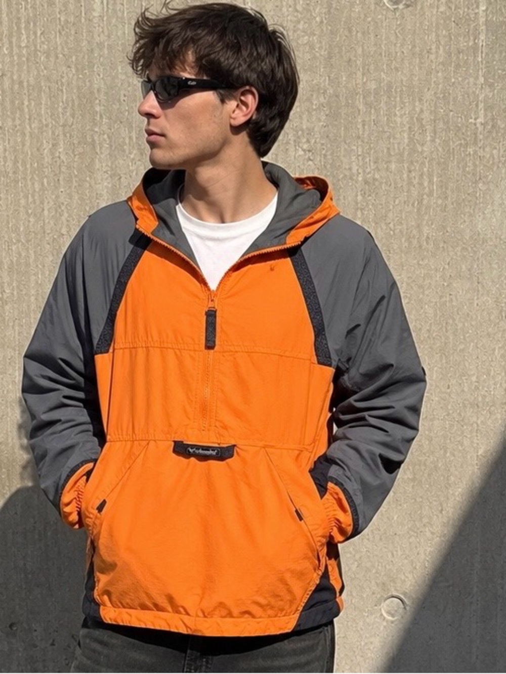 Men's Columbia Orange and Gray Hooded Anorak Windbreaker Jacket
